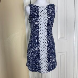 Lilly Pulitzer Target Upstream Fish Print shift dress  blue/white white trim